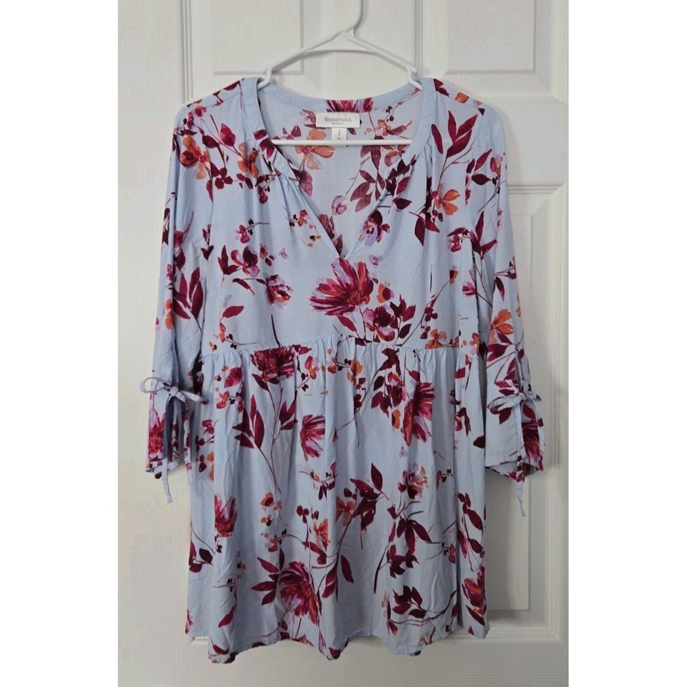 Motherhood Maternity Blouse Floral Print V Neck Size Medium